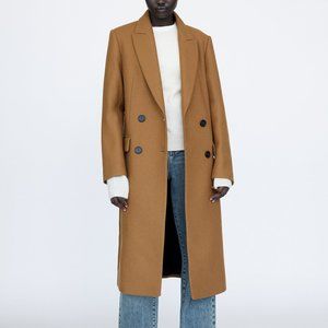 Zara double-breasted long wool camel coat (NWOT)